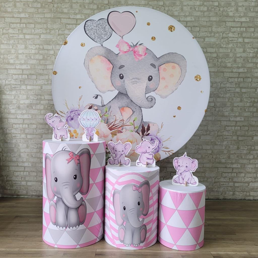 Alugue Tema Para Festa Decoração Elefantinho Rosa Tecido ( Modelo 1 ) - Tallentos Decorações 