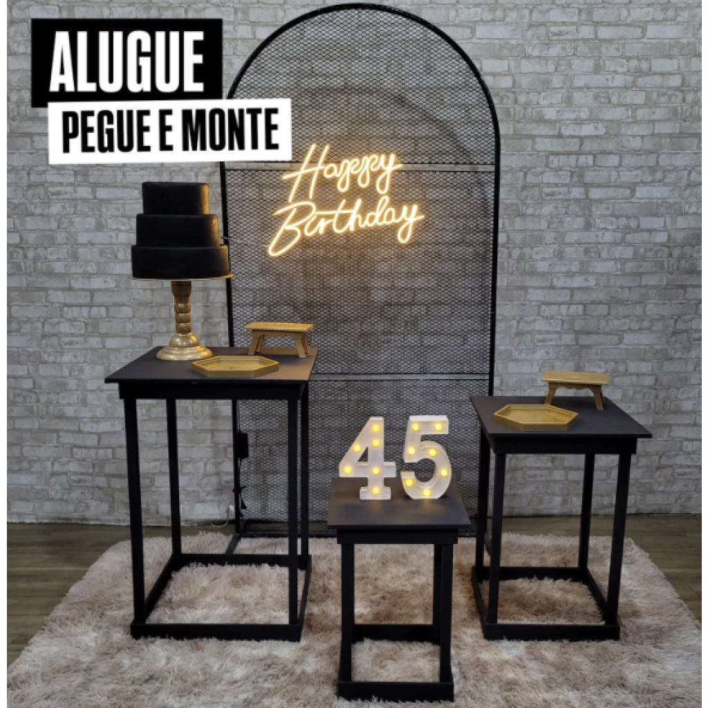 Alugue Tema Para Festa Decoração Happy Preto Tecido ( Modelo 2 ) - Tallentos Decorações 