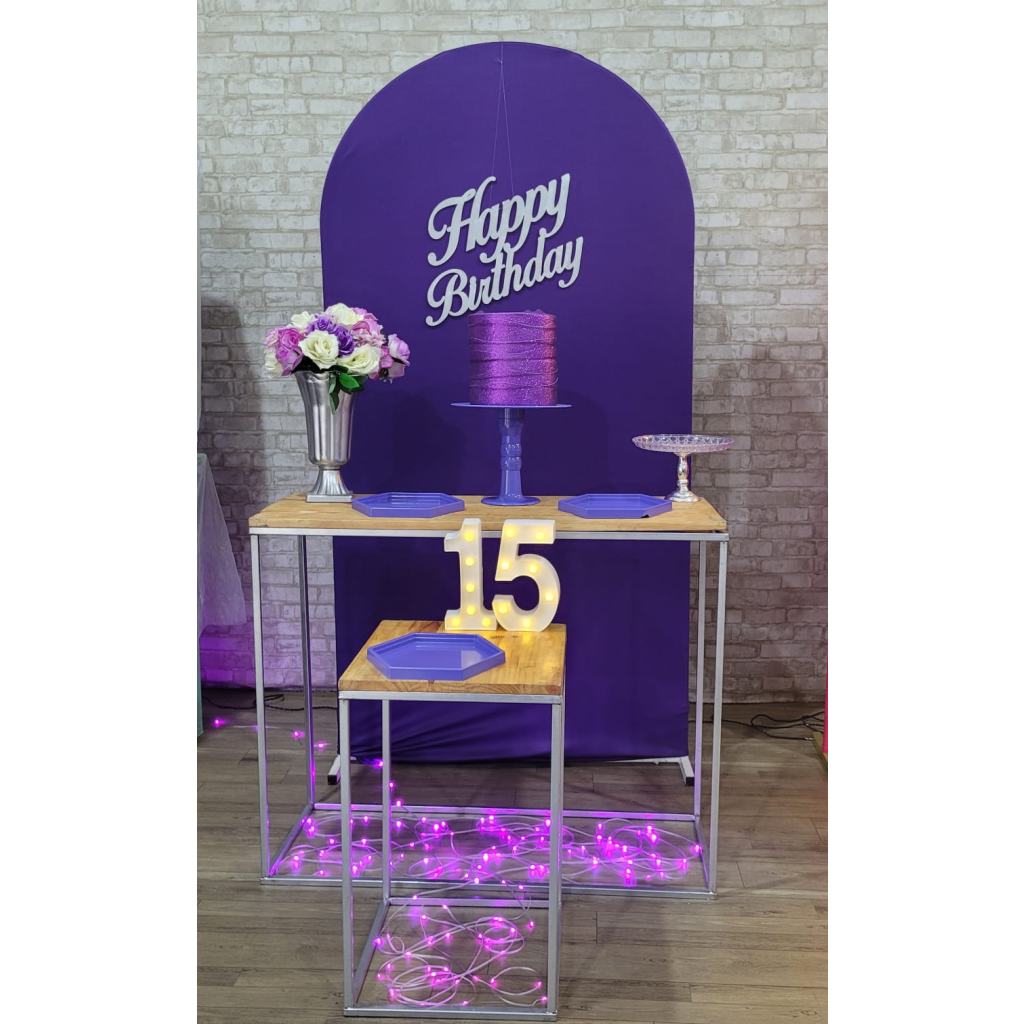 Alugue Tema Para Festa Decoração Happy Roxo Tecido ( Modelo 1 ) - Tallentos Decorações 
