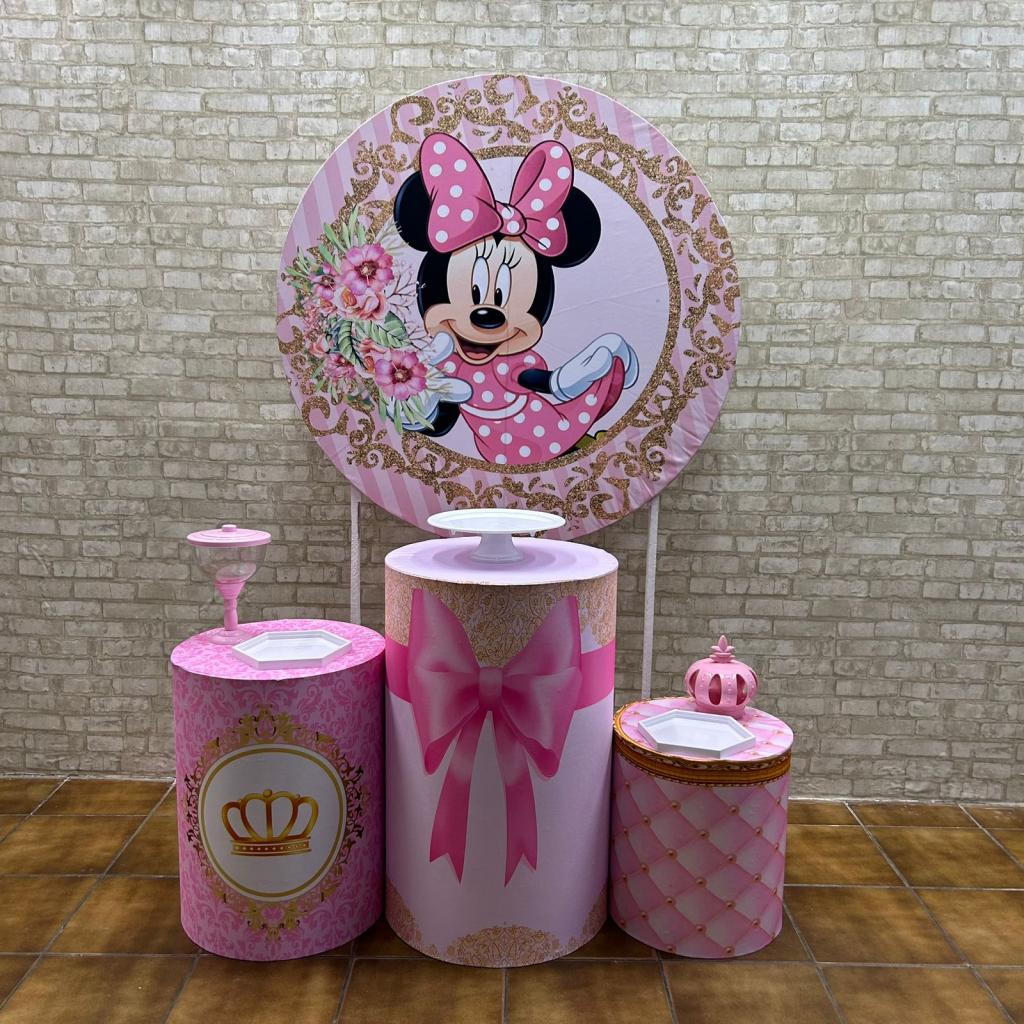 Alugue Tema Para Festa Decoração Minnie Rosa Tecido ( Modelo 1 ) - Tallentos Decorações 