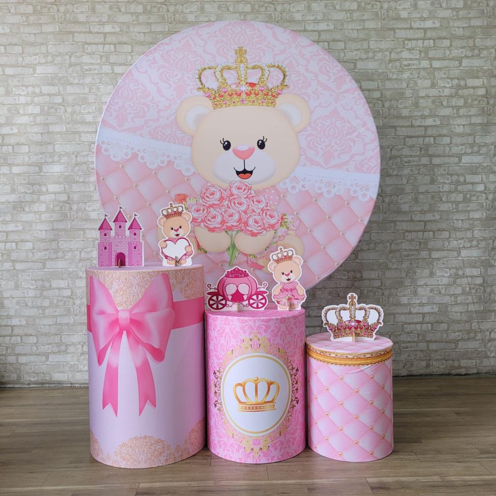 Alugue Tema Para Festa Decoração Ursinha Realeza Tecido ( Modelo 1 ) - Tallentos Decorações 