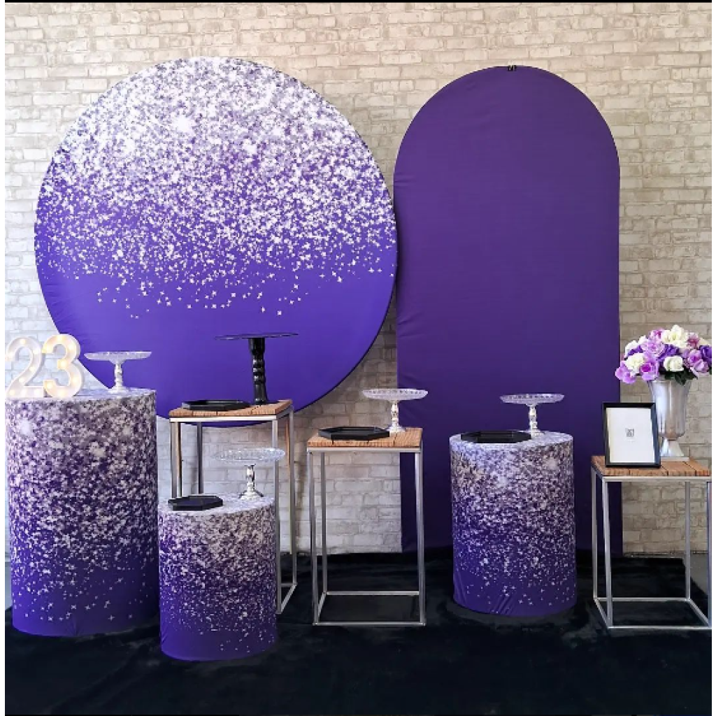 Alugue Tema Para Festa Decoração Glitter Roxo Tecido ( Modelo 6 ) - Tallentos Decorações 