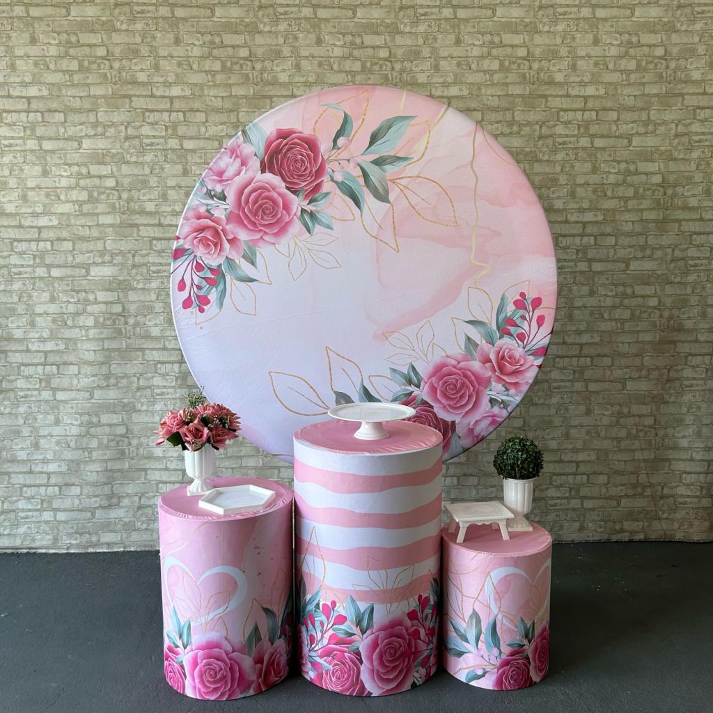 Alugue Tema Para Festa Decoração Flores Rosa Tecido ( Modelo 4 ) - Tallentos Decorações 
