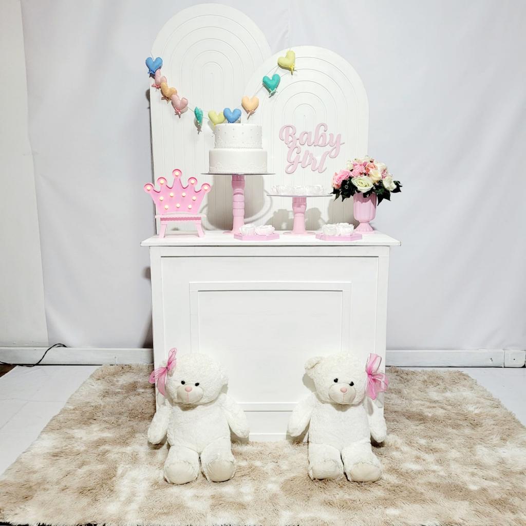 Alugue Tema Para Festa Decoração Chá de Bebê Rosa Tecido ( Modelo 1 ) - Tallentos Decorações 