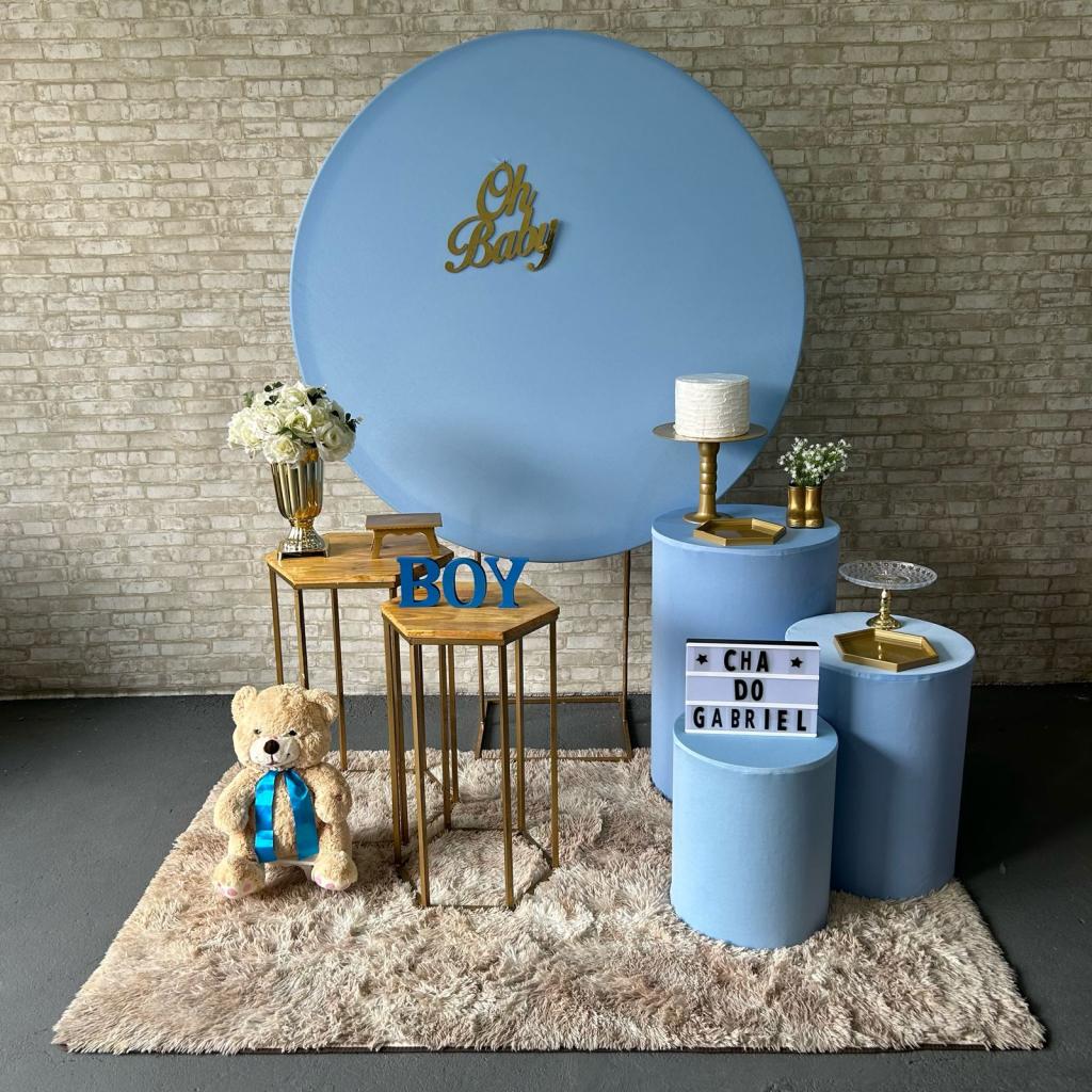 Alugue Tema Para Festa Decoração Chá de Bebê Azul Bebê Tecido ( Modelo 1 ) - Tallentos Decorações 