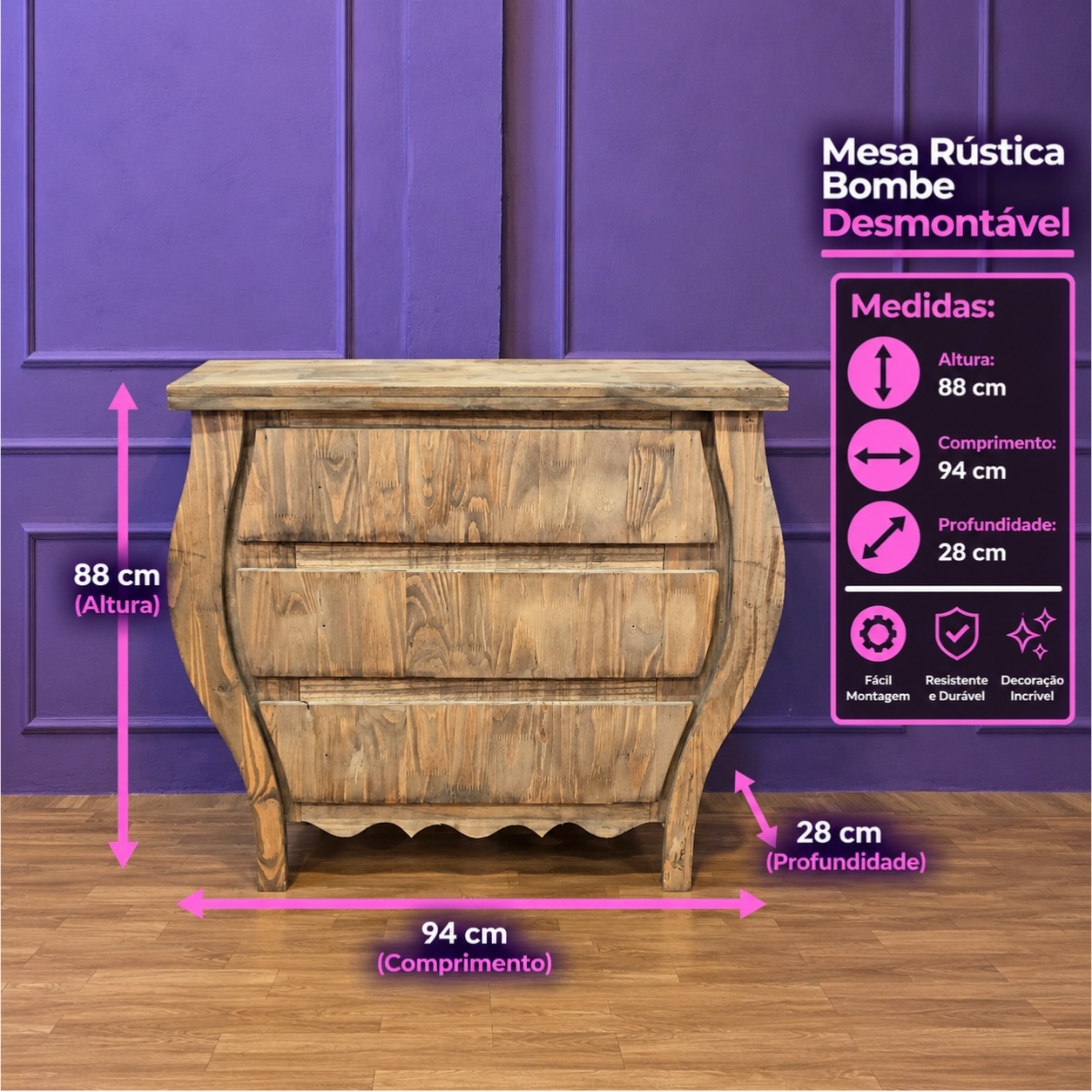 Alugue Mesa Rústica Bombe - Tallentos Decorações 