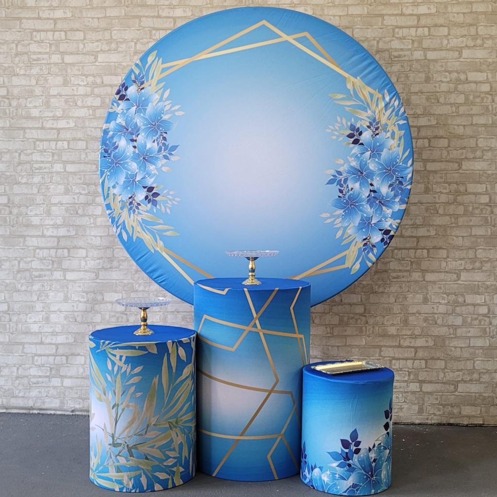 Alugue Tema Para Festa Decoração Flores Azul Tecido ( Modelo 4 ) - Tallentos Decorações 