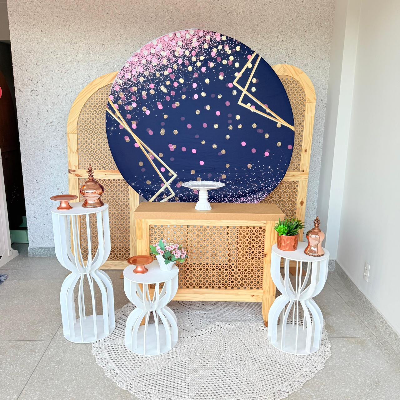 Kit Preto Com Gliter Rosa E Painel Telado - Jk festas