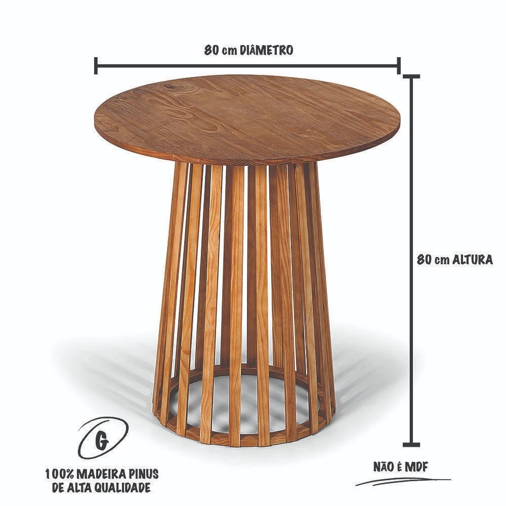 Mesa Redonda Ripada Em Madeira (G) 80Cm - Jk festas