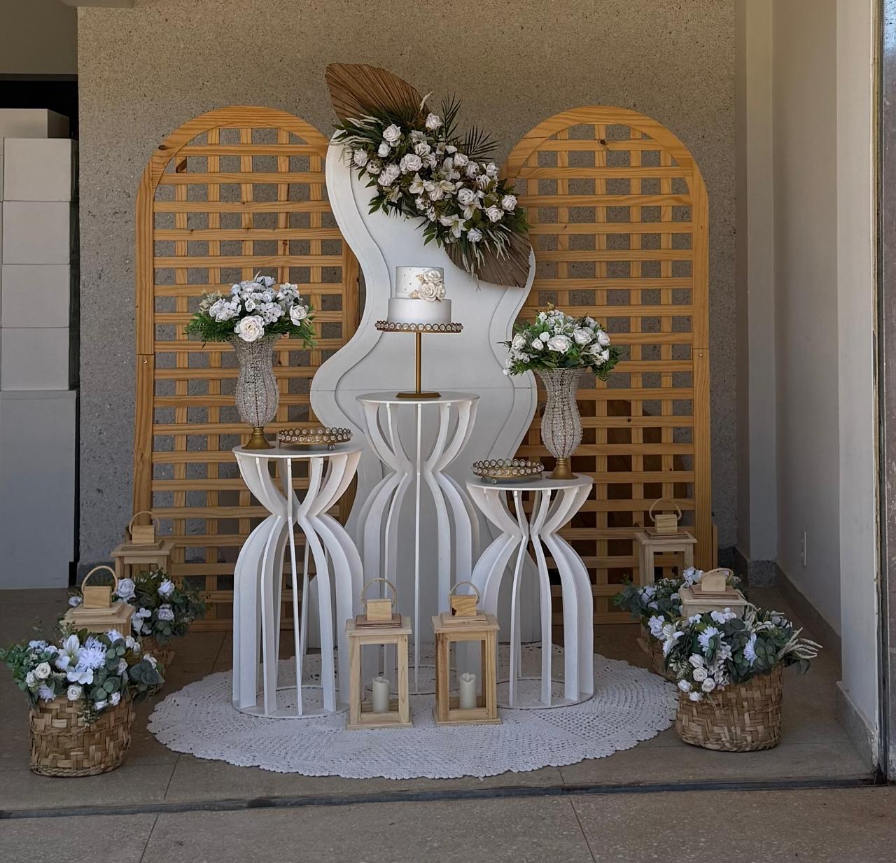 Kit Branco Com Pinus / Madeira Casamento Aniversario - Jk festas
