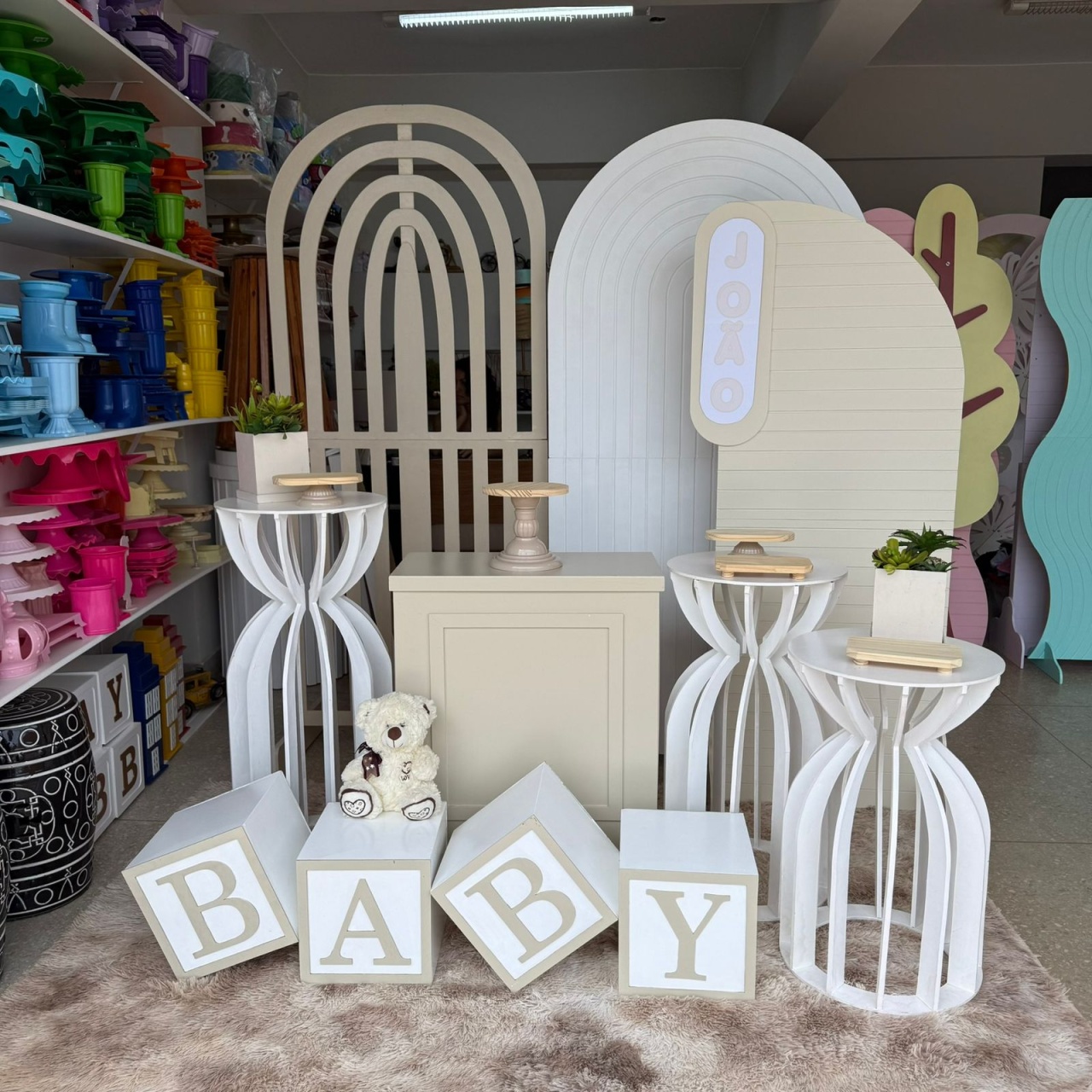 Kit de Bebe / Fralda Branco Com Bege 1 - Jk festas