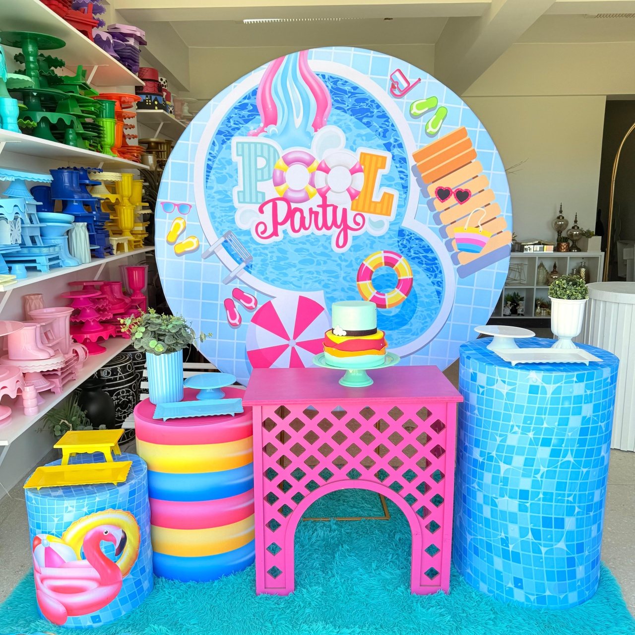 Kit Pool Party Ouro + Tapete (Sem Bolo Fake) - Jk festas