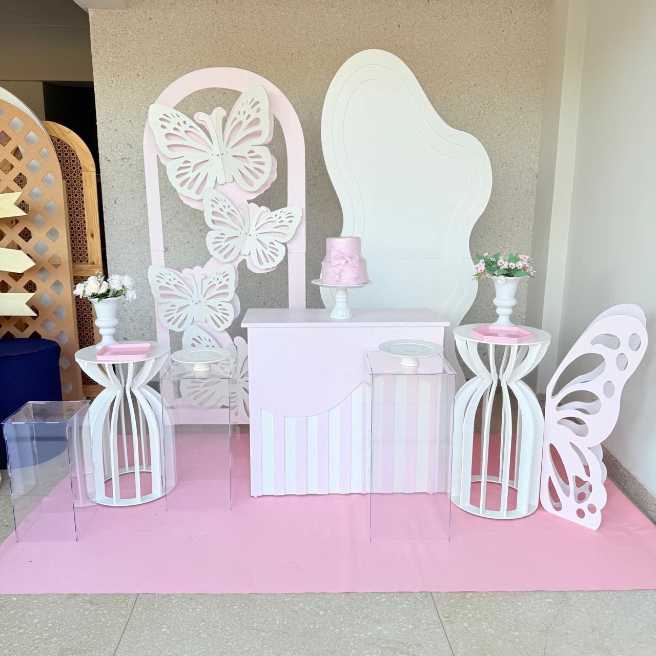 Kit Borboletas Rosa Com Branco / Jardim - Jk festas