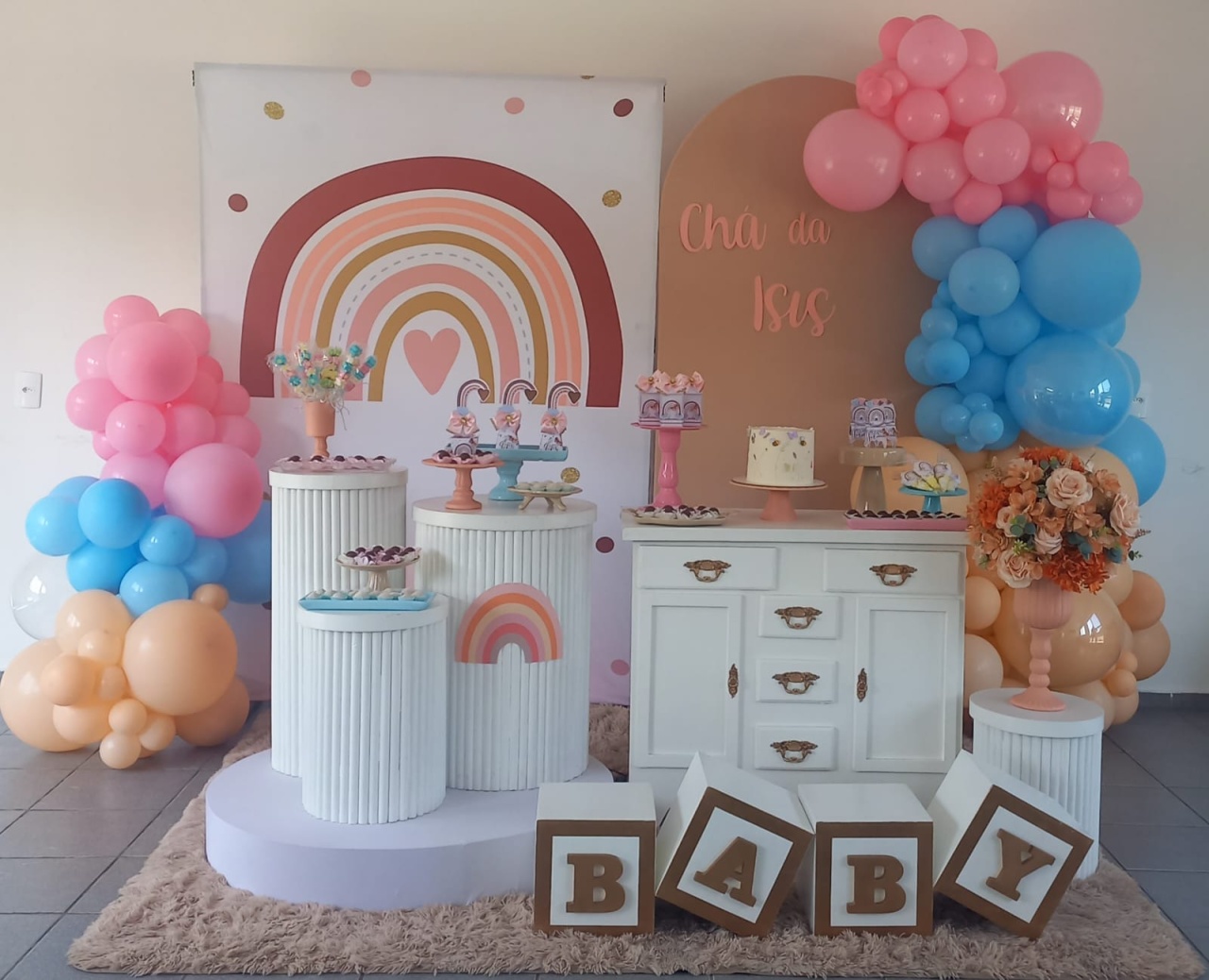 Decoração Arco Iris Boho Chá de Bebe - Fazendo a Festa
