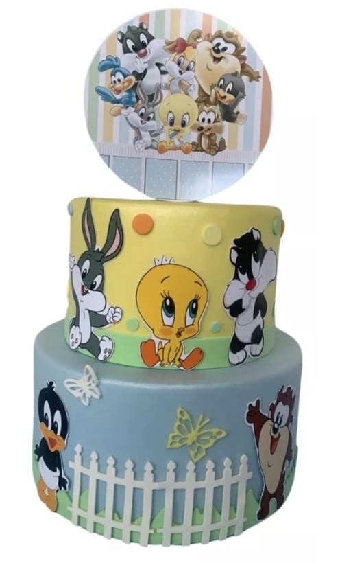 Bolo Fake Baby Looney Tunes - Fazendo a Festa