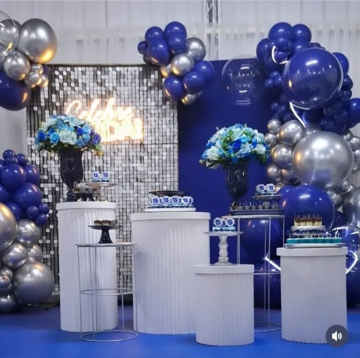Decoração Prata E Azul Feminina - Fazendo a Festa