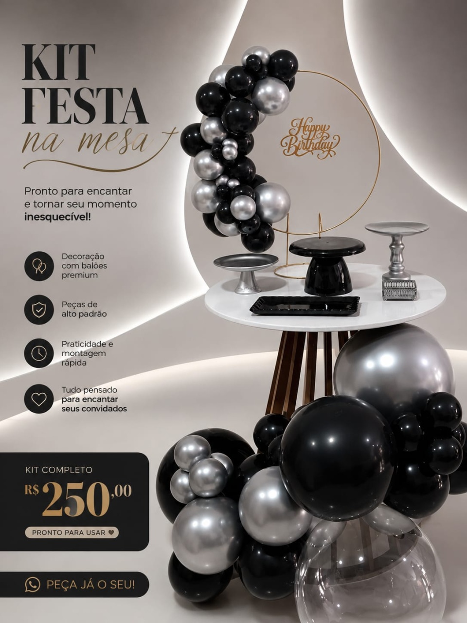 Festa Na Mesa Preto E Preta Happy Birthdays - Fazendo a Festa