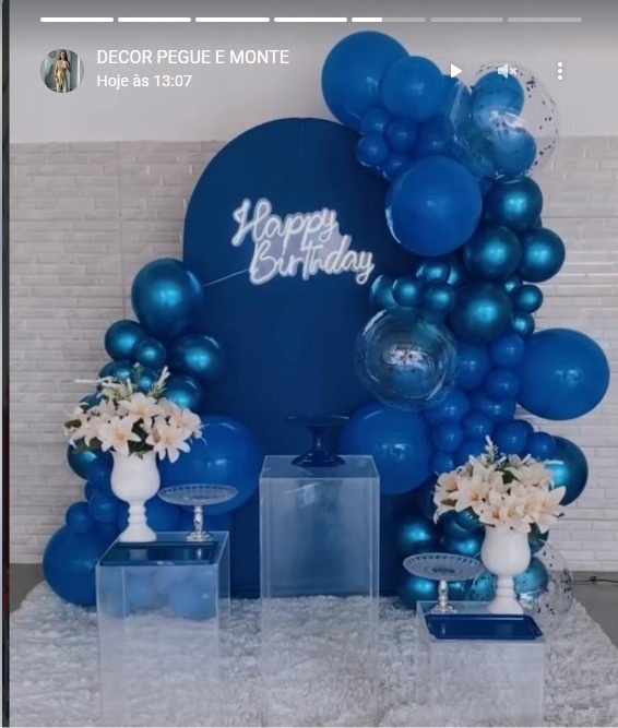 Decoração Festa Adulto Azul E Dourado  - Fazendo a Festa