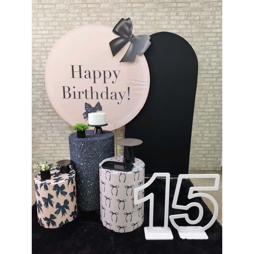 Kit Happy Birthday Rose E Preto / 15 Anos - Pegue e Monte Tesouro Encantando