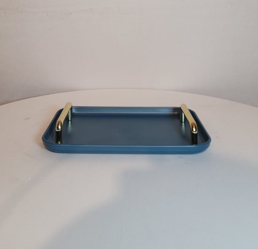 Bandeja Baixa Azul Jeans E Dourado - AcervodosSonhos 