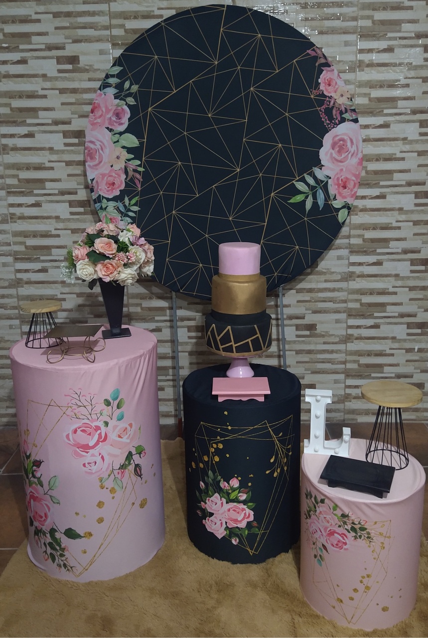 Pegue E Monte Clássico Preto E Rosa  - Realize Decorações