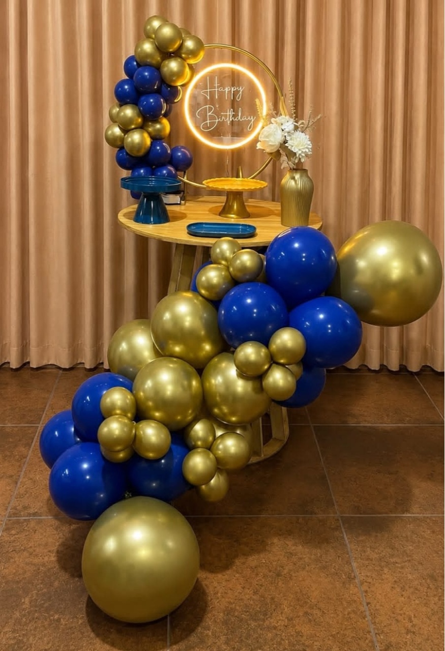 Kit Mesa Pegue E Monte Azul E Dourado - Realize Decorações