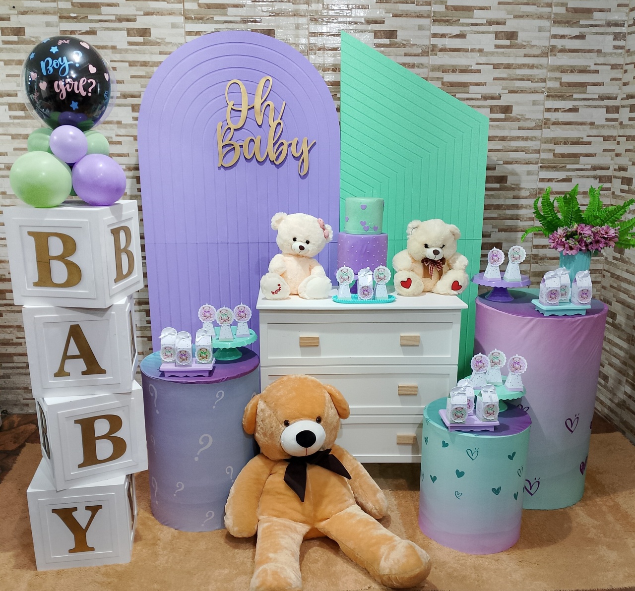 Chá Revelação Lilás E Verde Luxo - Realize Decorações