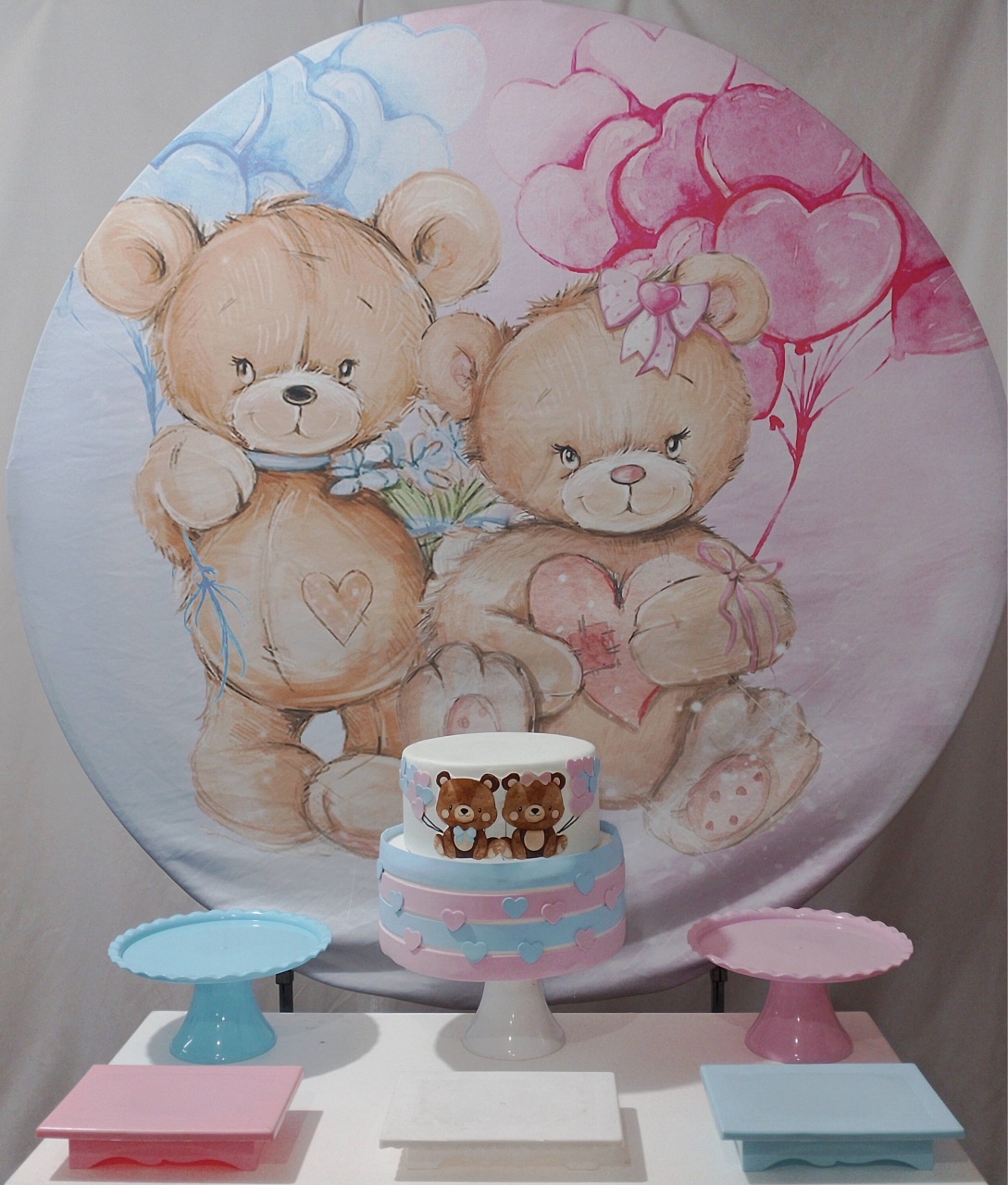 Kit Sem Mesa Revelação Ursinho Azul E Rosa 1 - Realize Decorações