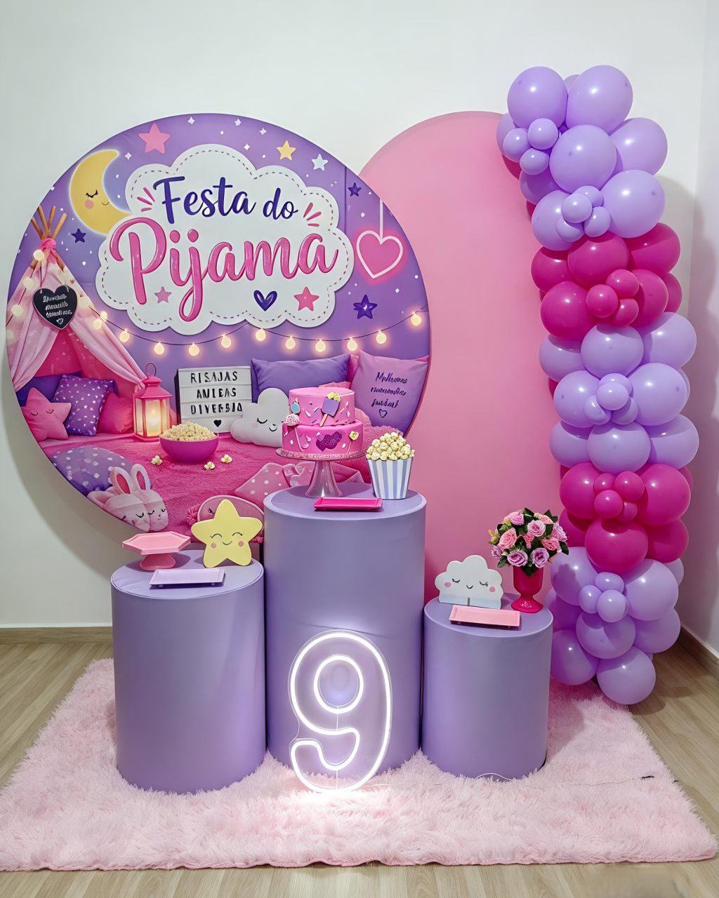 Festa Do Pijama - Kit 2 + Led E Arco de Balões - Juntosparasempre 