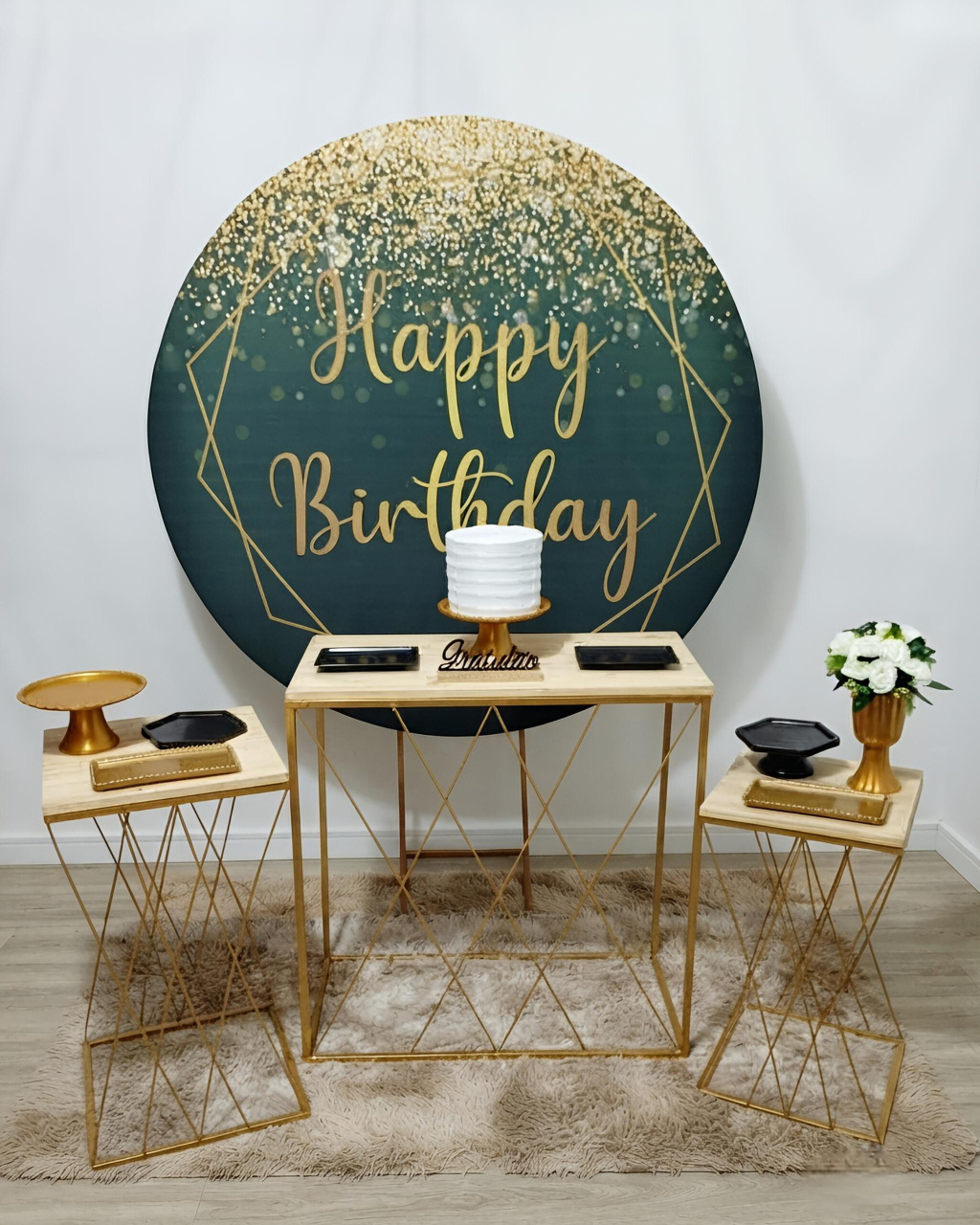 Happy Birthday Preto E Dourado - Mesas Treliça 2 - Juntosparasempre 