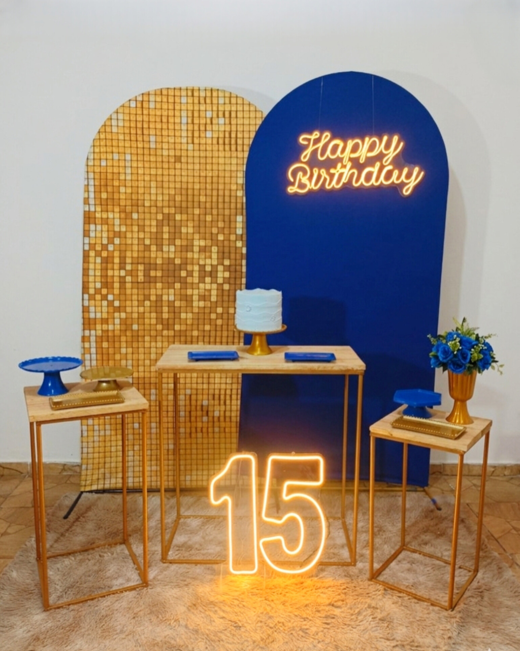 Happy Birthday - Dourado E Azul - Juntosparasempre 