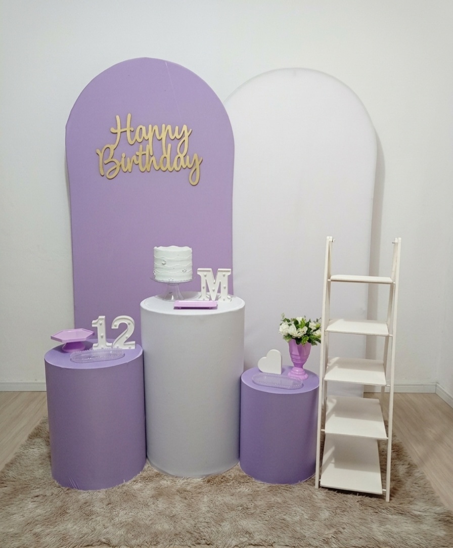 Happy Birthday Lilas E Branco - Kit Felizes Para Sempre + Escadinha - Juntosparasempre 