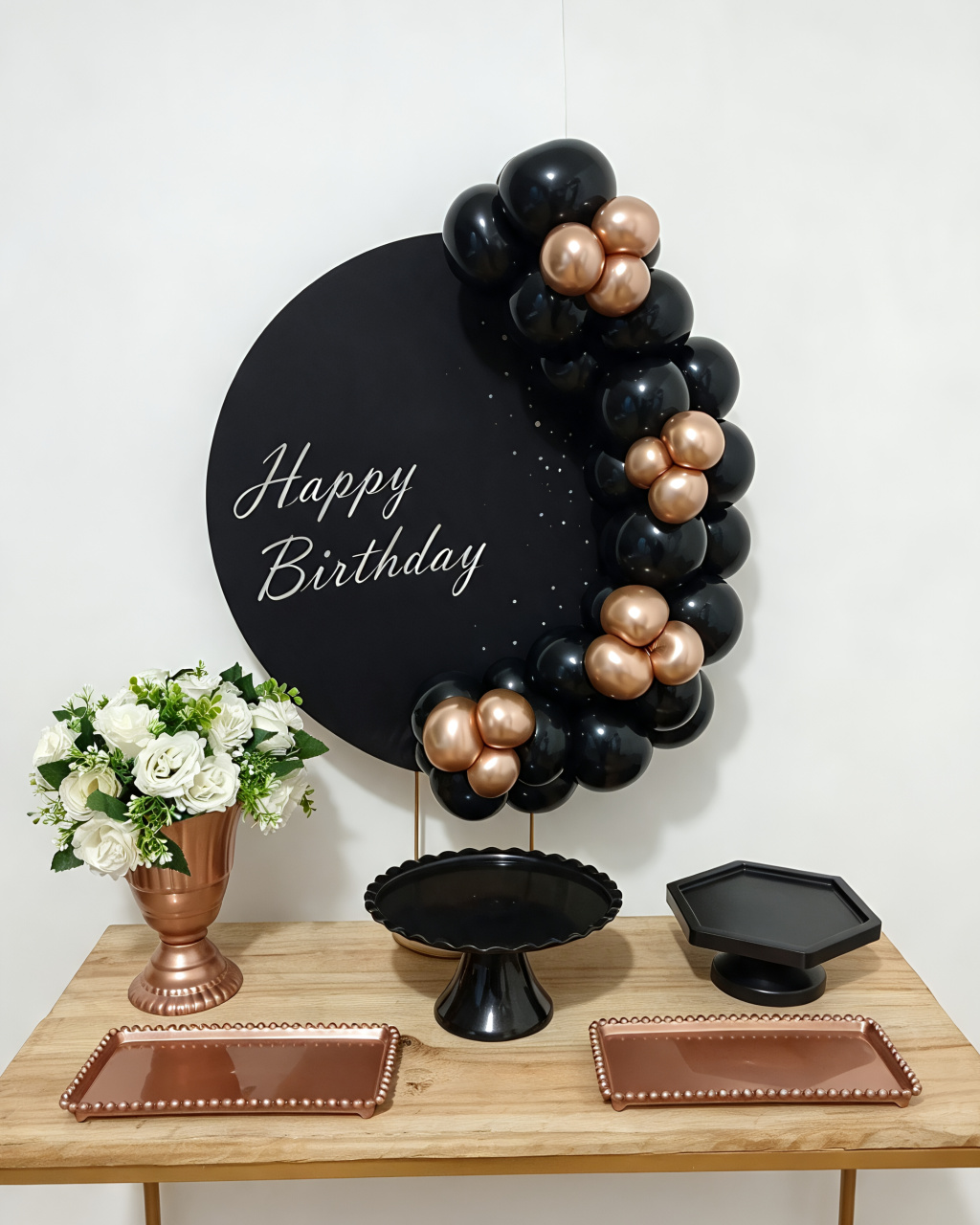 Happy Birthday Preto E Rose - Festa Na Mesa - Juntosparasempre 