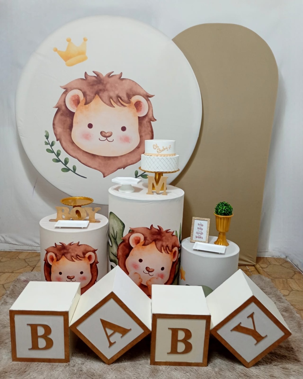Leãozinho + Cubos Baby E Painel Romano - Juntosparasempre 