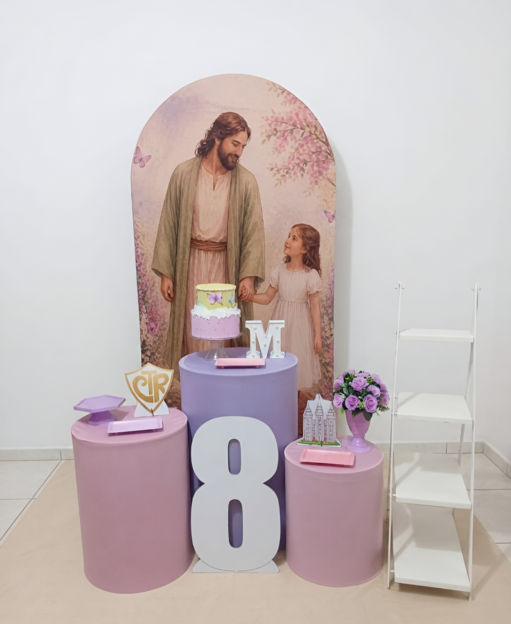 Jesus E Meninas Rosa - Kit 1 + Escadinha E Número - Juntosparasempre 