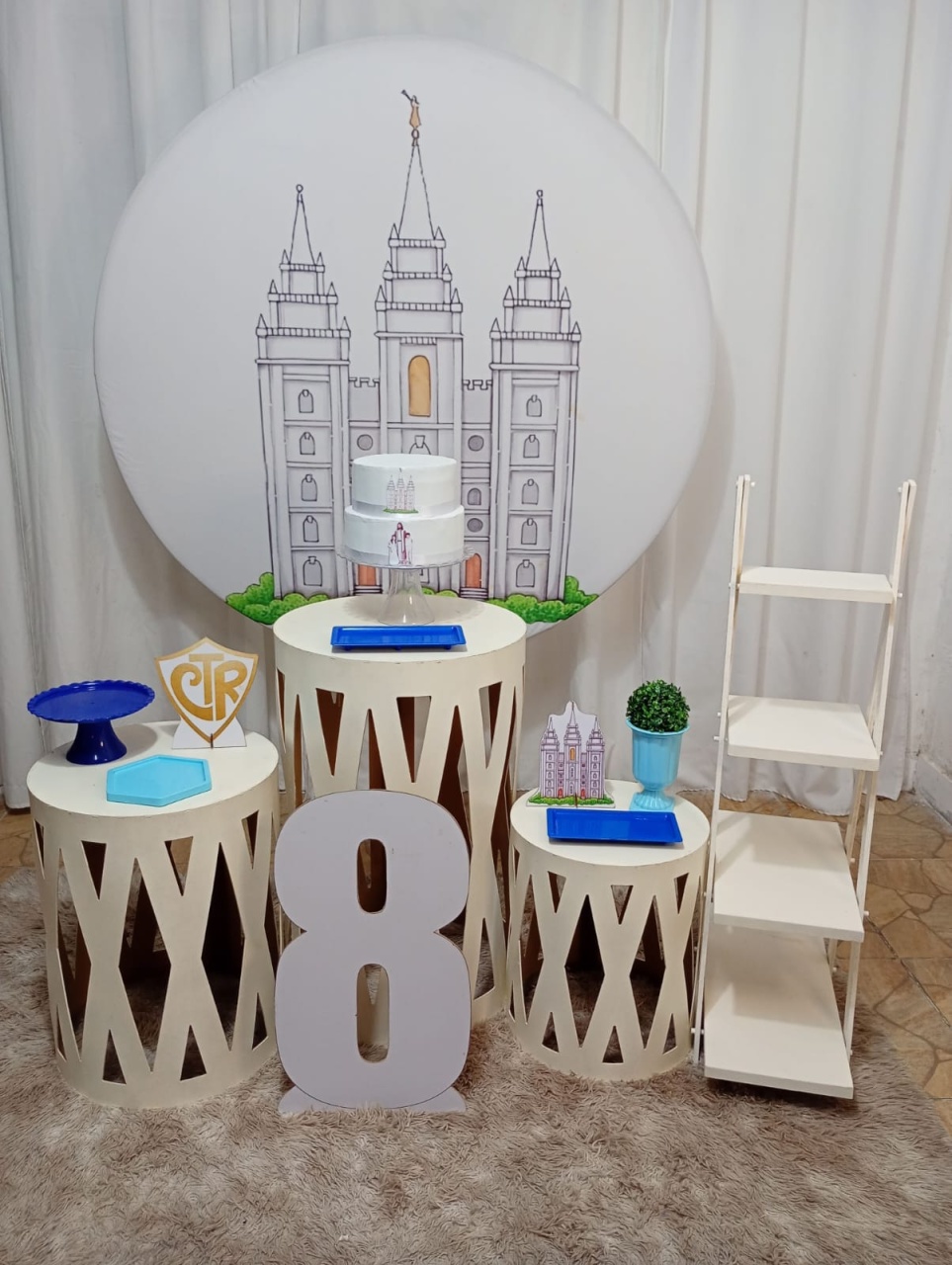 Batismo Templo Menino - Cilindro Vazado + Escadinha E Numero - Juntosparasempre 