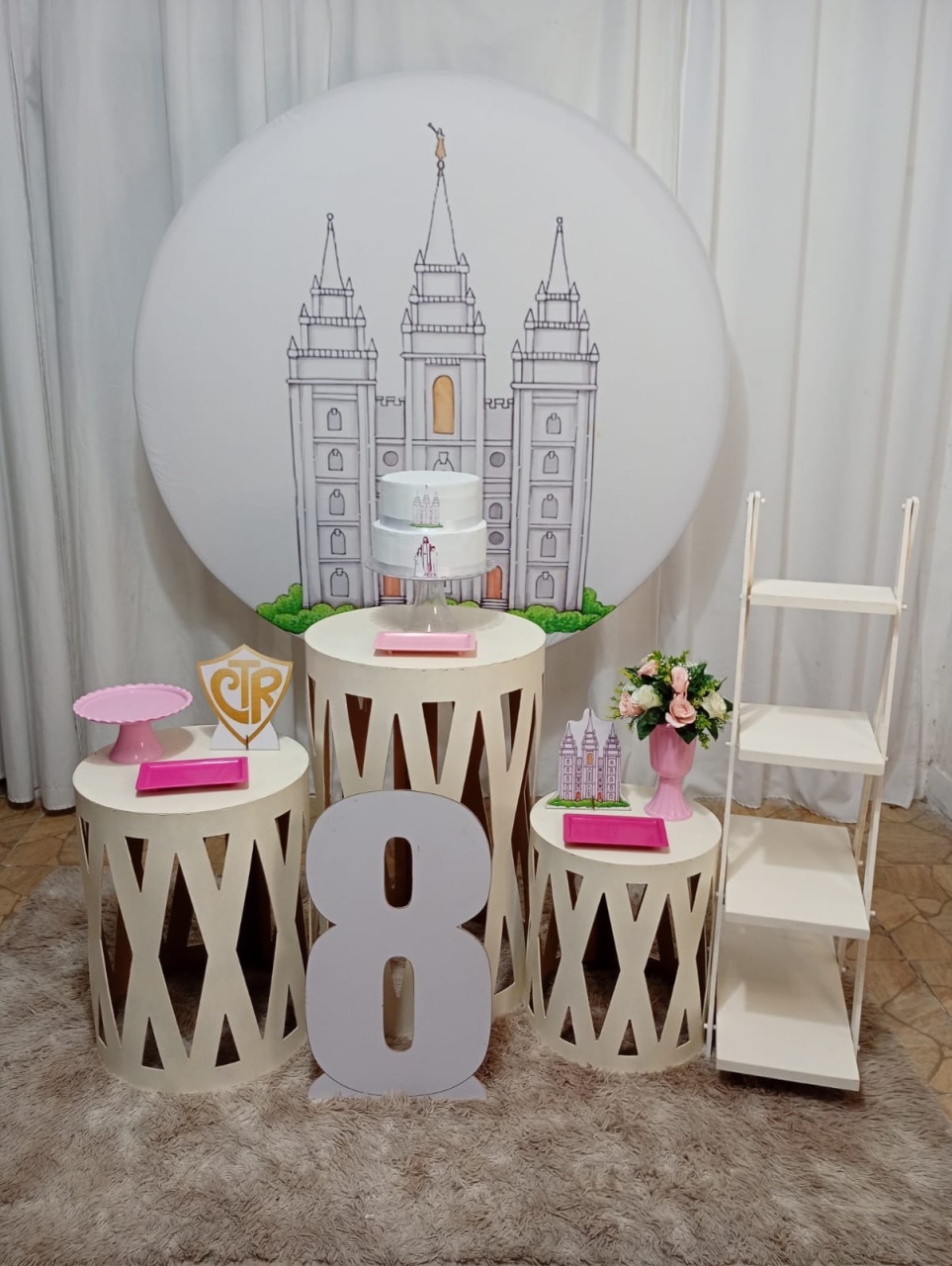 Batismo Templo Menina - Cilindro Vazado + Escadinha E Numero - Juntosparasempre 