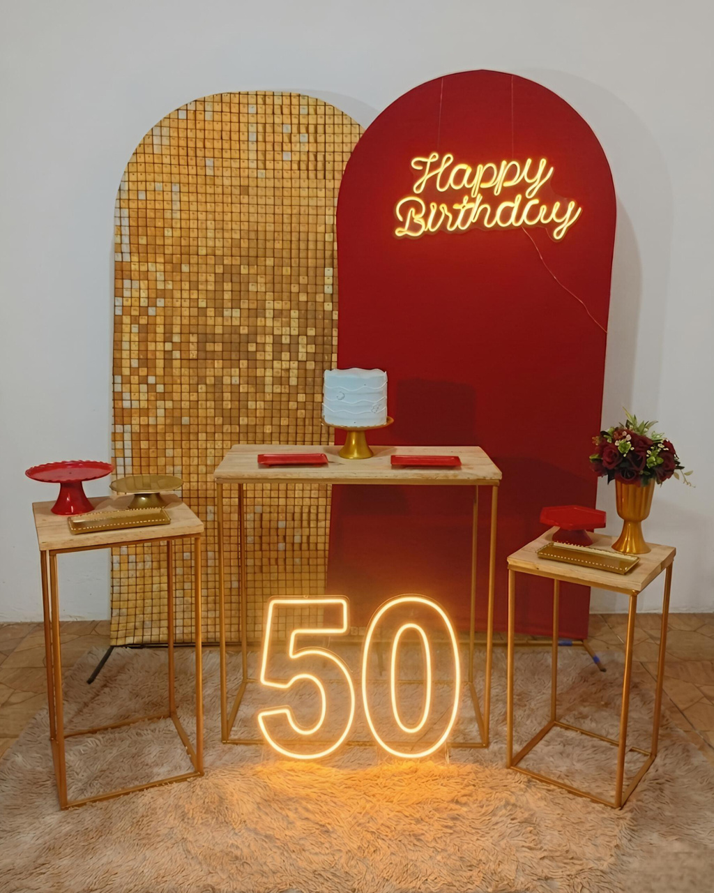 Happy Birthday - Dourado E Vermelho 50 Anos - Juntosparasempre 