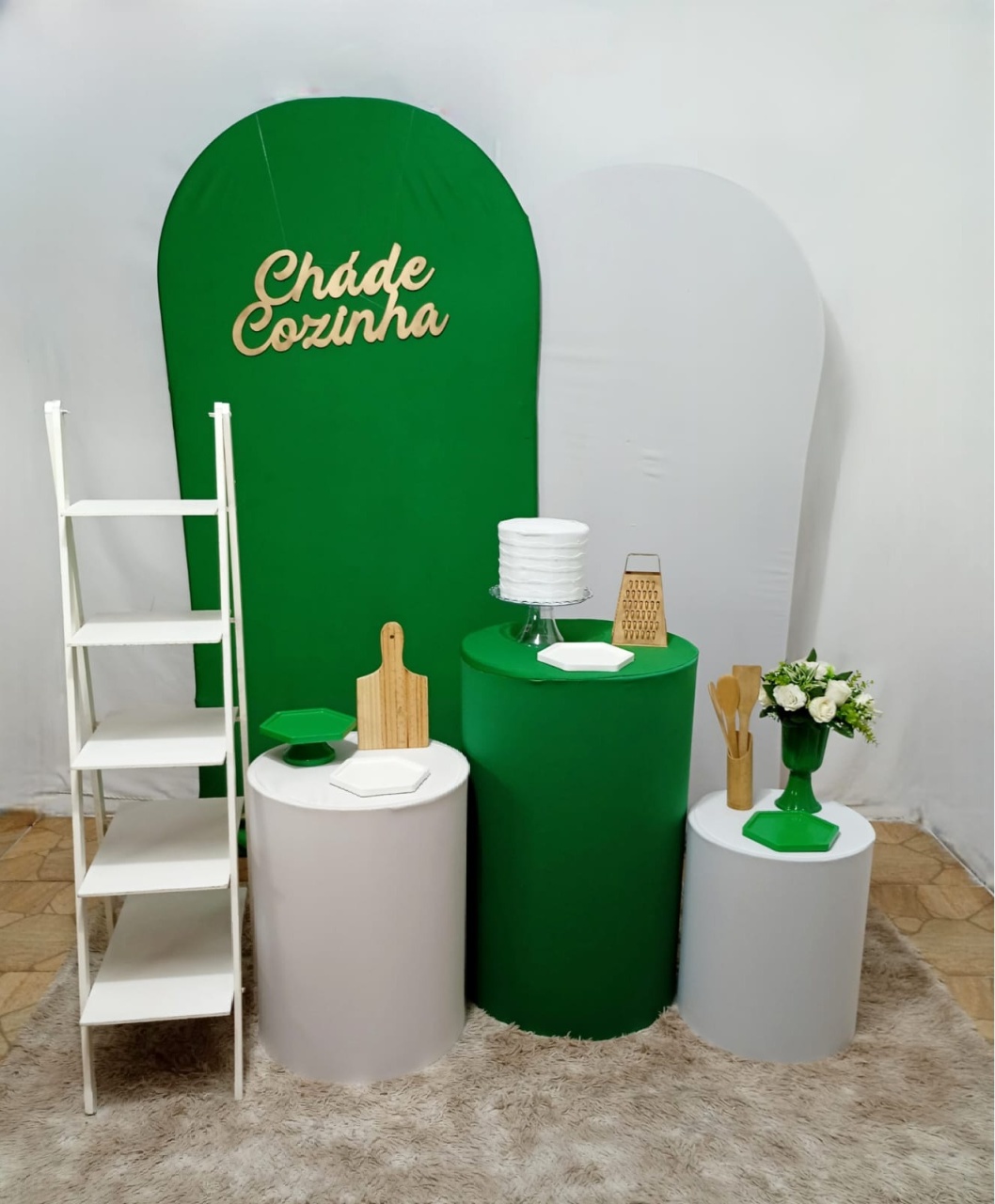Chá de Cozinha Verde Bandeira E Branco 4 - Juntosparasempre 