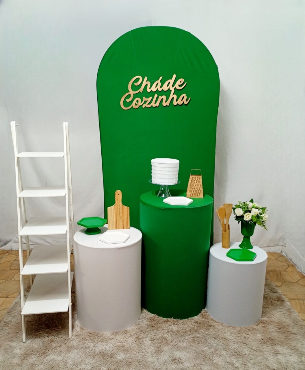 Chá de Cozinha Verde Bandeira E Branco 3 - Juntosparasempre 