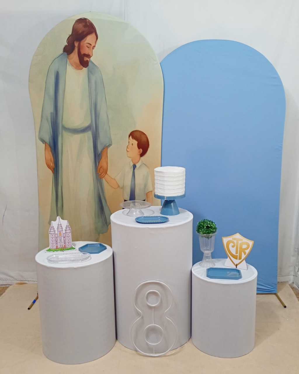 Batismo Jesus E Menino Azul - Kit Felizes Para Sempre + Led - Juntosparasempre 