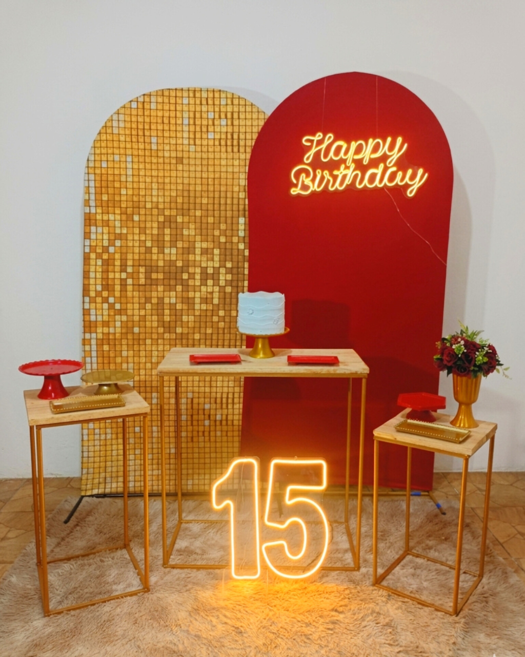 Happy Birthday - Dourado E Vermelho 15 Anos - Juntosparasempre 