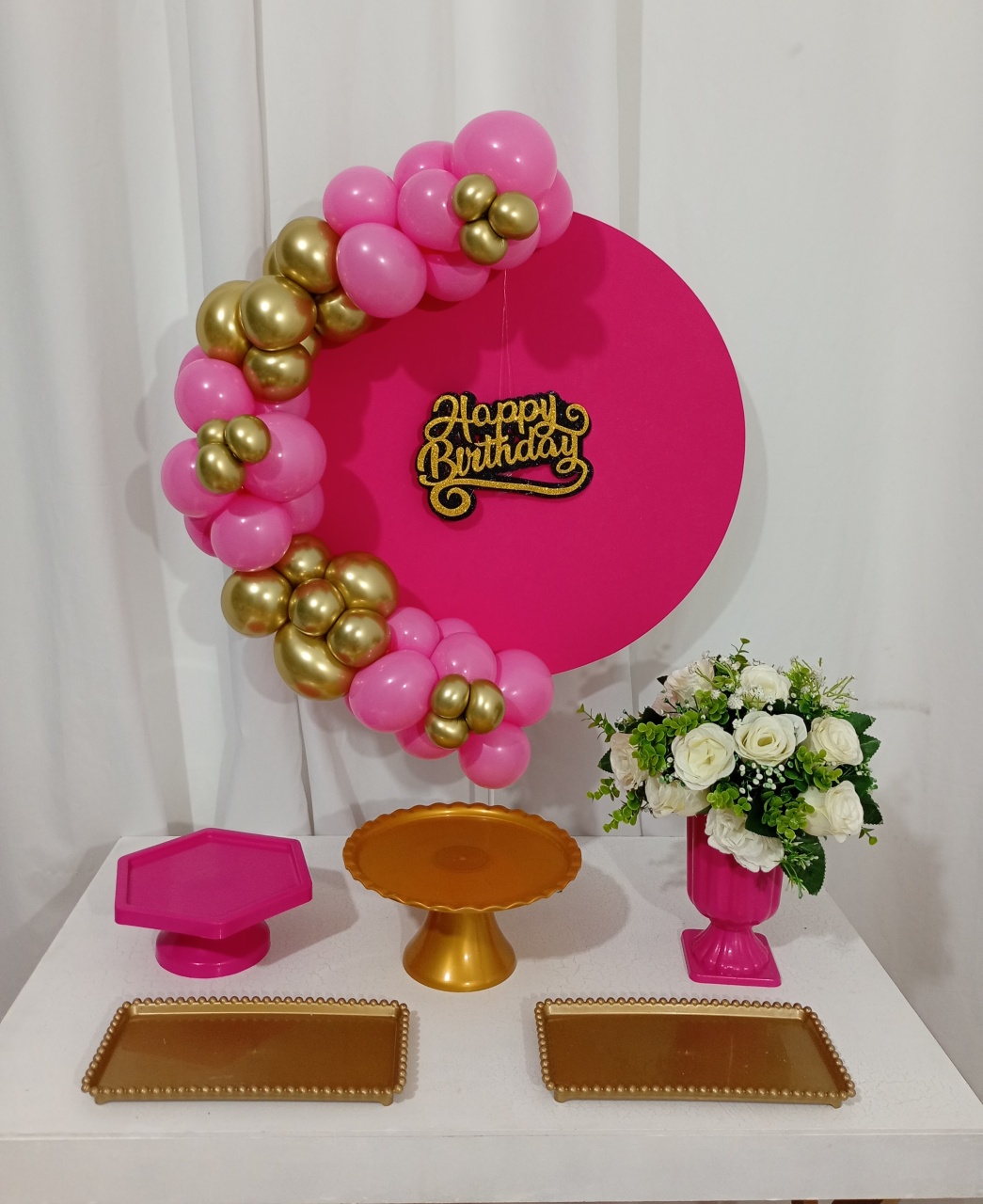 Happy Birthday Pink Com Dourado - Festa Na Mesa - Juntosparasempre 