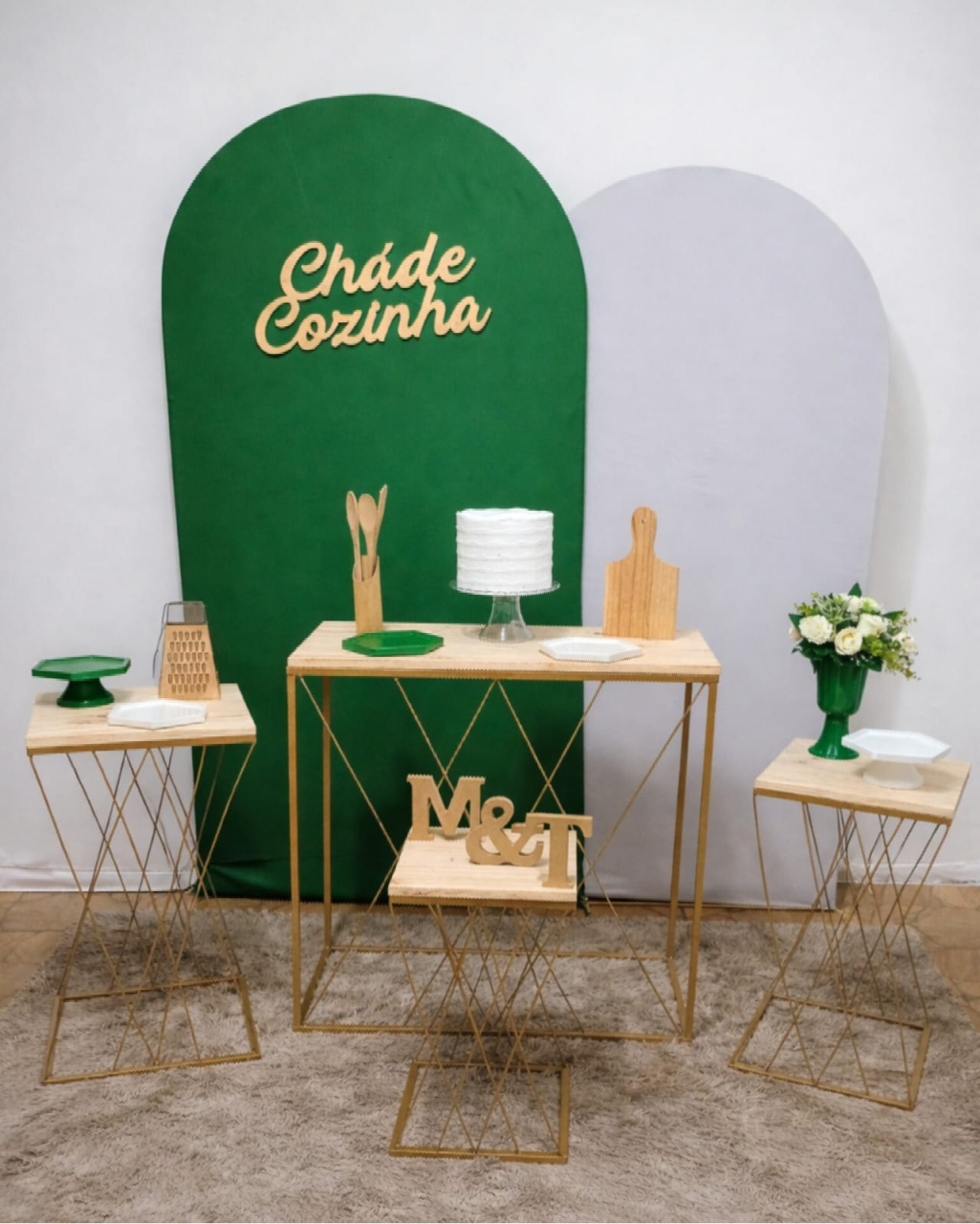 Chá de Cozinha Verde Bandeira E Branco  - Juntosparasempre 