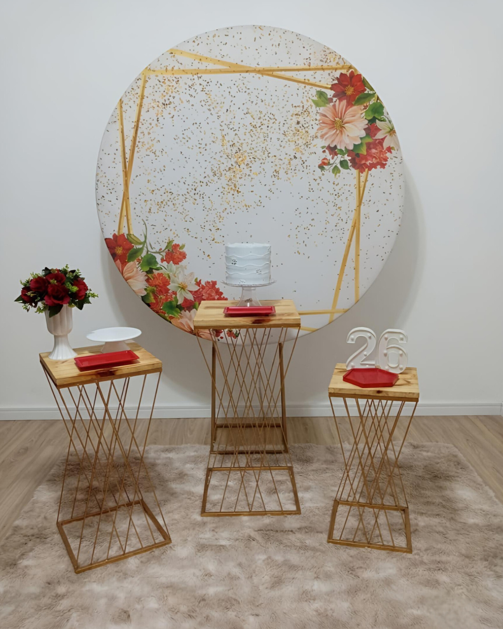 Flores Vermelhas - Mesa Treliça + Led - Juntosparasempre 
