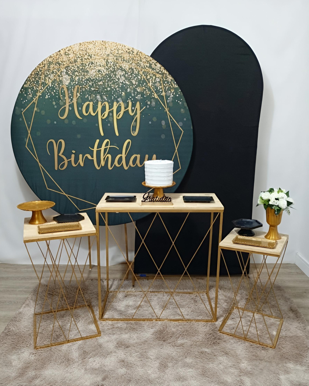 Happy Birthday Preto E Dourado - Mesas Treliça 4 - Juntosparasempre 