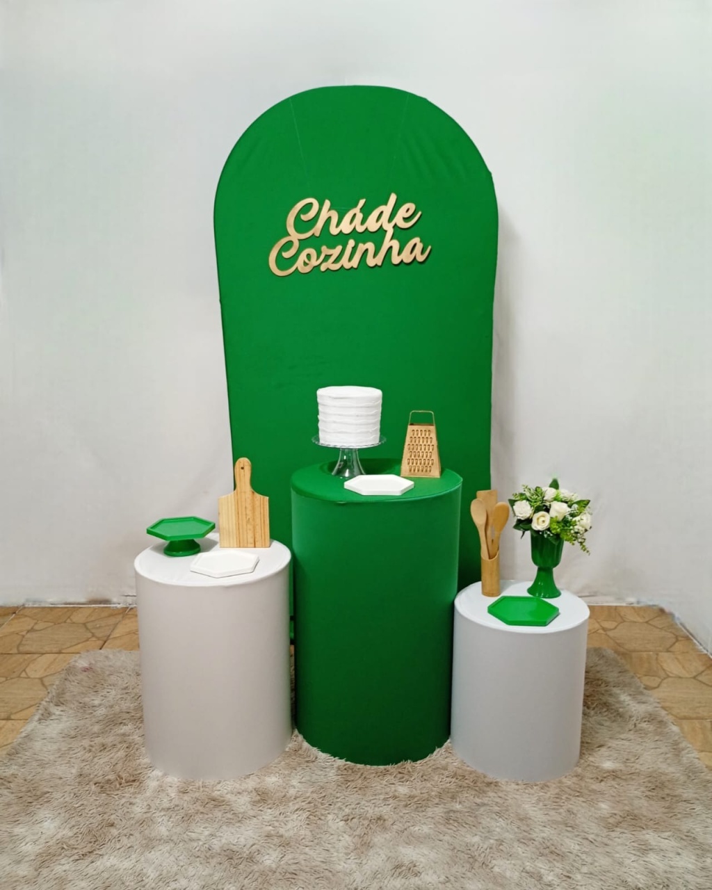 Chá de Cozinha Verde Bandeira E Branco 2 - Juntosparasempre 