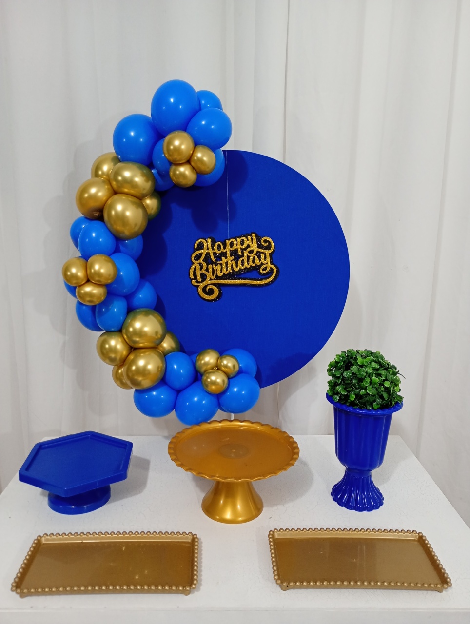 Happy Birthday Azul Com Dourado - Festa Na Mesa - Juntosparasempre 