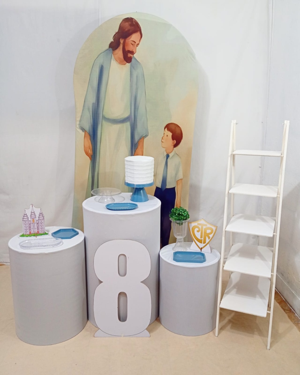Batismo Jesus E Menino Azul - Kit Galera Reunida + Escadinha E Numero - Juntosparasempre 