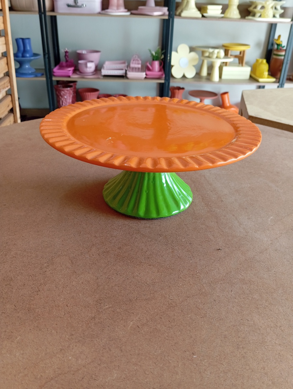 Boleira Cerâmica G - Laranja E Verde - Festou